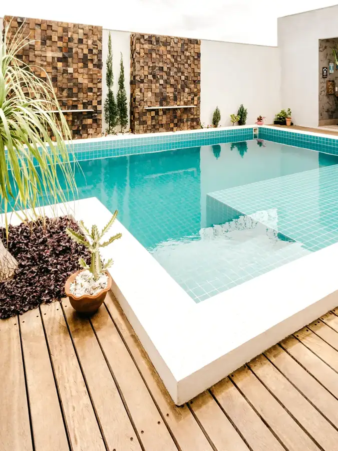 Pool with wooden deck
